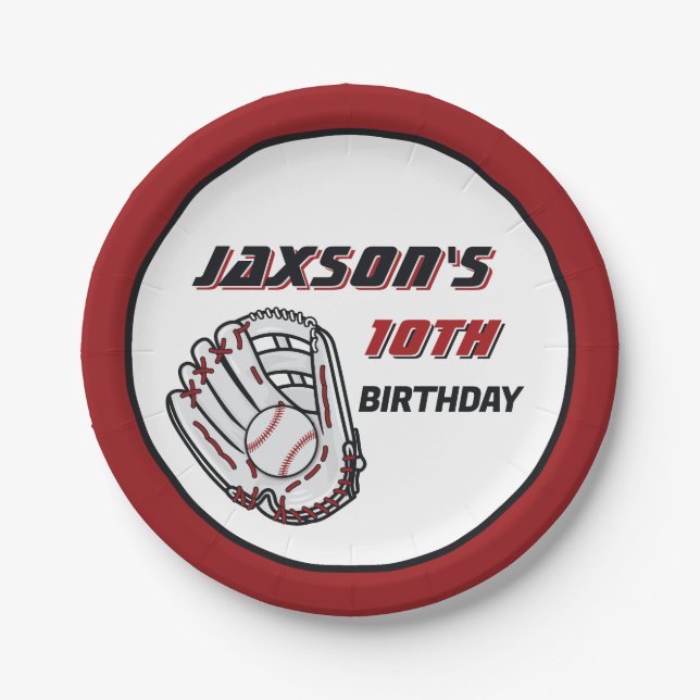 Baseball Red Black Birthday Party Any Age Paper Plates (Front)