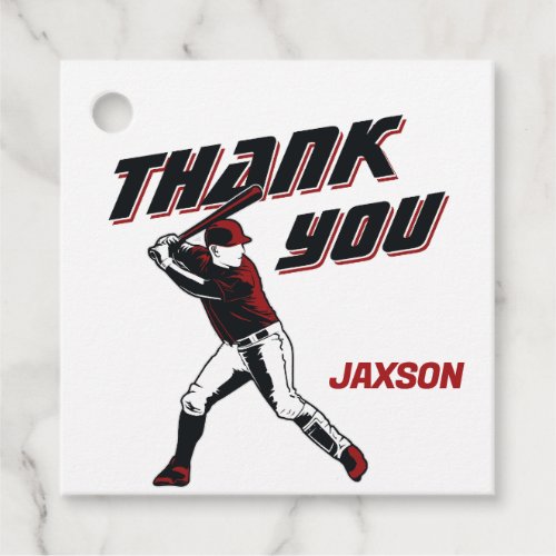 Baseball Red Black Birthday Party Thank You Favor Tags