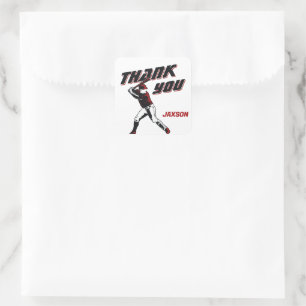 Baseball Red Black Birthday Party Thank You Square Sticker