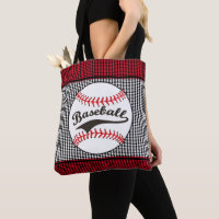 Baseball Red Black Print Tote Bag