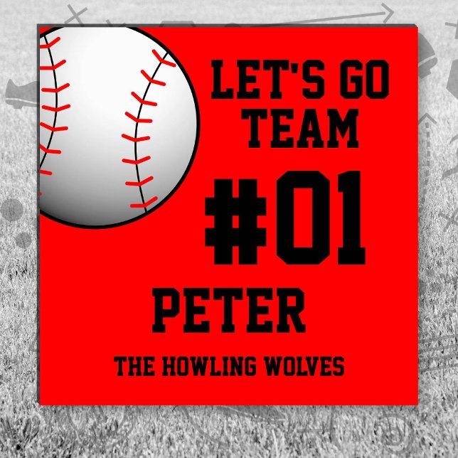 Baseball Red Black Sports Car Magnet (Red and Black Baseball Let's Go Team Car Magnet. Celebrate your high school or college athlete.)