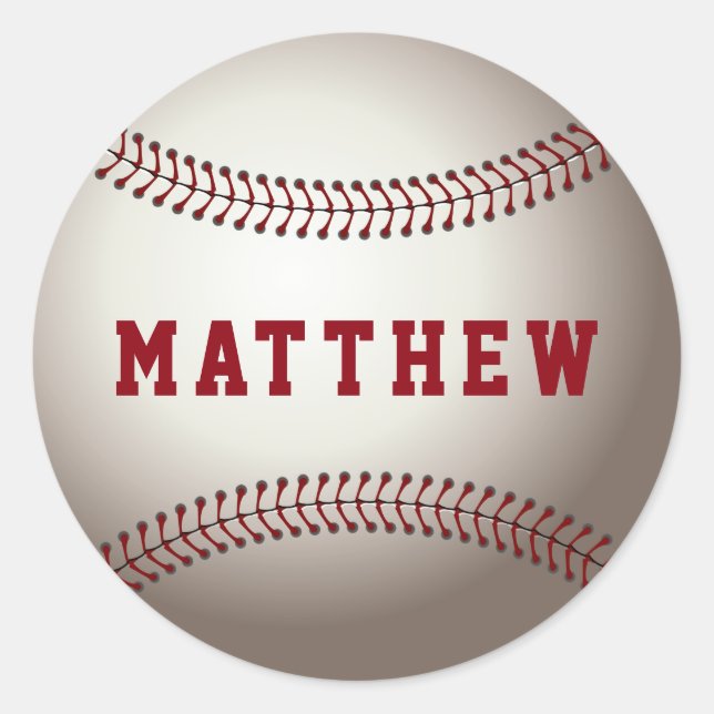 Baseball Red Personalized Name Classic Round Sticker (Front)