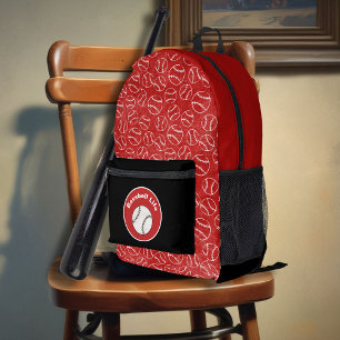 Baseball Red Print Printed Backpack