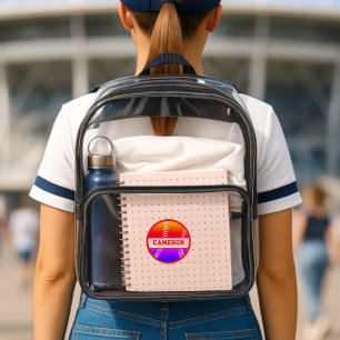 Baseball Red Purple Gradient Monogram Nameplate Clear Backpack