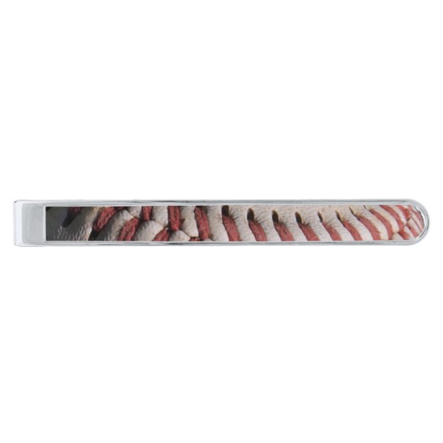 Baseball Red Stitches Silver Finish Tie Bar (Front)