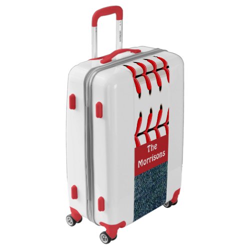 Baseball Red Stitching Blue Denim Editable Luggage