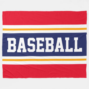 BASEBALL Red White Navy Blue Athletic Stripes Fleece Blanket