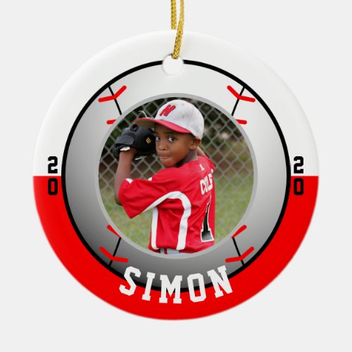 Baseball Red White Team Colors Ceramic Ornament