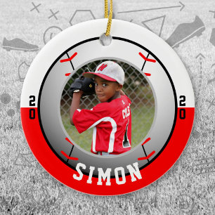 Baseball Red White Team Colors Ceramic Ornament