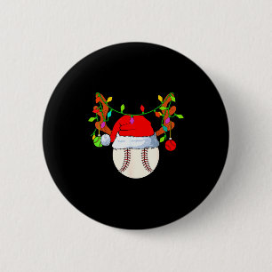 Baseball Reindeer Santa Hat Christmas Button