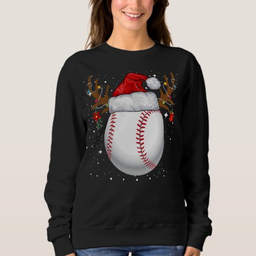 Baseball Reindeer Santa Hat Christmas Holiday  Sweatshirt