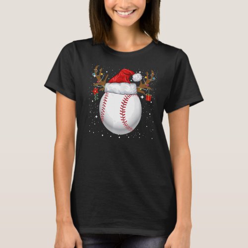 Baseball Reindeer Santa Hat Christmas Holiday T_Shirt