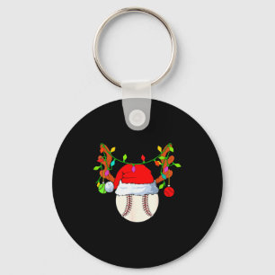 Baseball Reindeer Santa Hat Christmas Keychain
