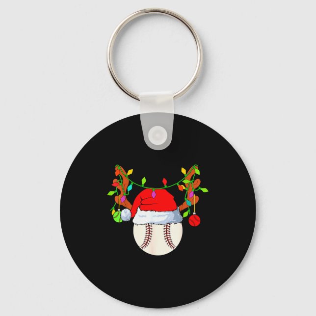 Baseball Reindeer Santa Hat Christmas  Keychain (Front)
