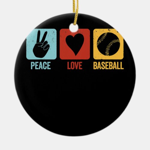 Baseball Retro Vintage Peace Love Baseball Fan Ceramic Ornament