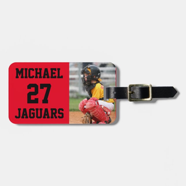 Baseball Rocks Photo Personalized Luggage Tag (Front Horizontal)
