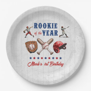 Baseball Rookie 1st Birthday Party Paper Plates 