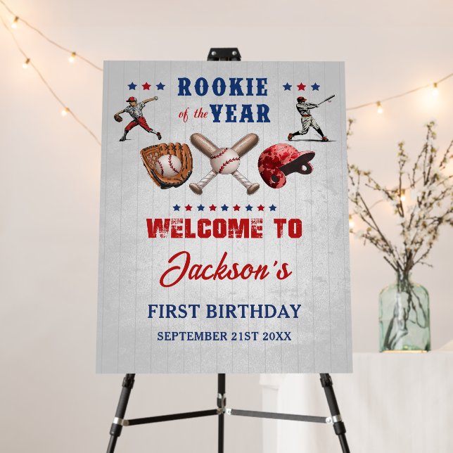 Baseball Rookie 1st Birthday Welcome Sign (In Situ (Stand))