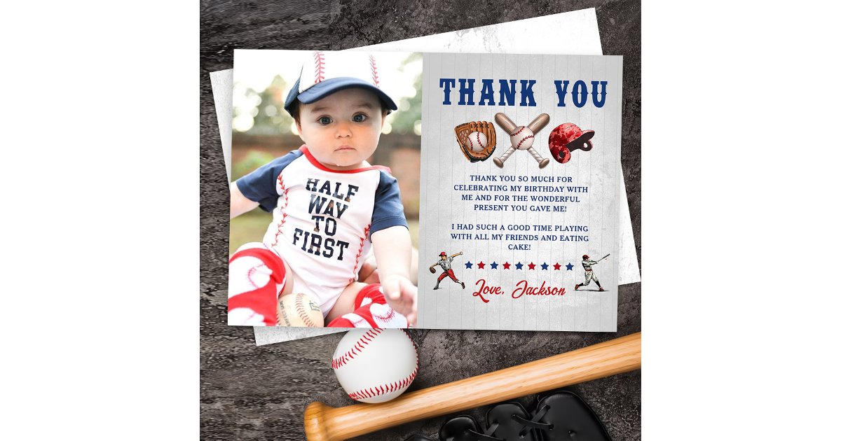 Baseball Rookie Birthday Photo Thank You Card | Zazzle