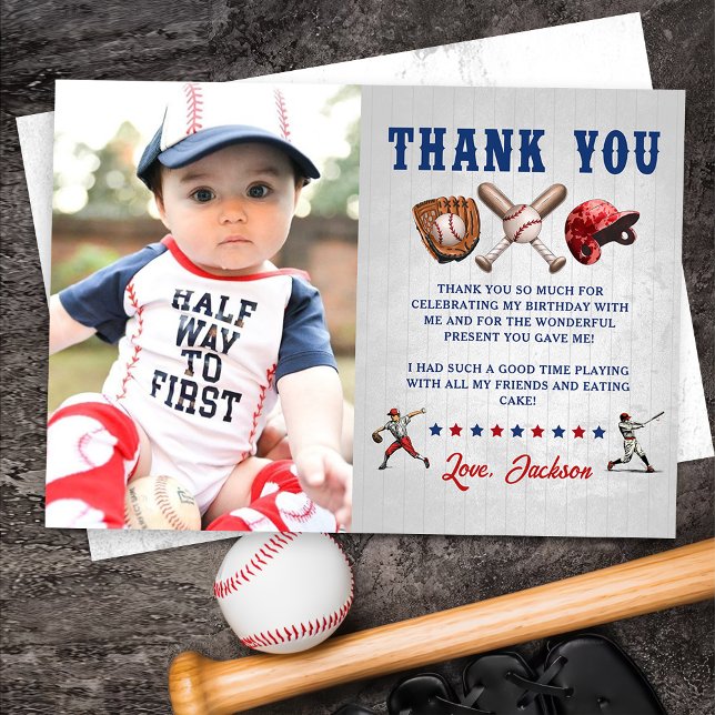 Baseball Rookie Birthday Photo Thank You Card (Creator Uploaded)