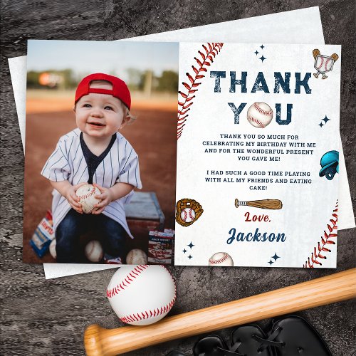 Baseball Rookie Boys Birthday Photo Thank You Card