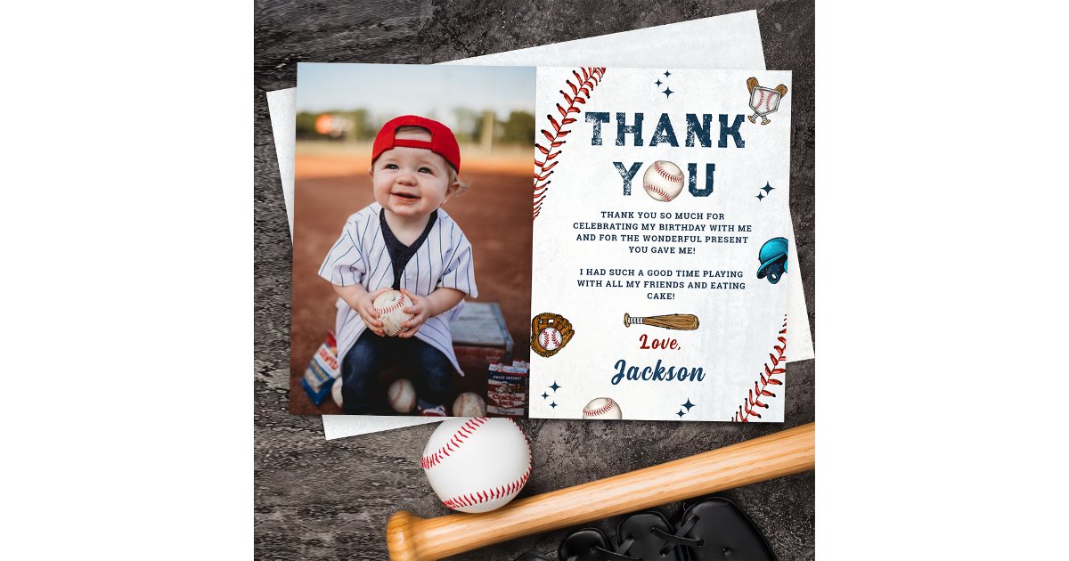 Baseball Rookie Boys Birthday Photo Thank You Card | Zazzle