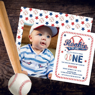 Baseball Rookie Front Photo 1st Birthday Party  Invitation