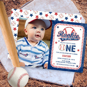 Baseball Rookie Front Photo 1st Birthday Party  Invitation