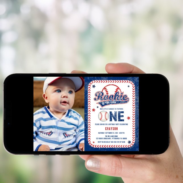 Baseball Rookie Front Photo 1st Birthday Party  Invitation (Front Digital)
