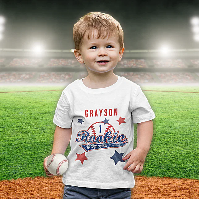 Baseball Rookie of the Year 1st Birthday Party Baby T-Shirt | Zazzle