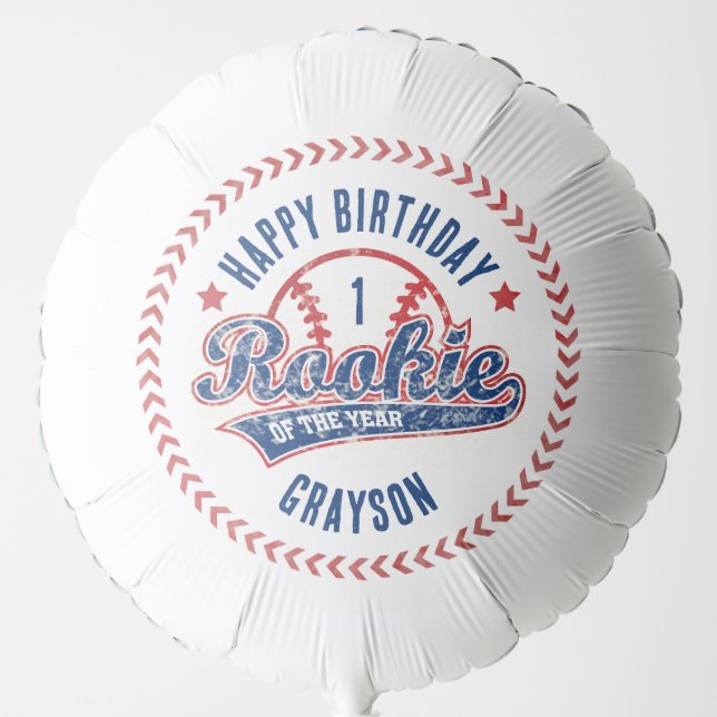 Baseball Rookie of the Year 1st Birthday Party Balloon (Front)