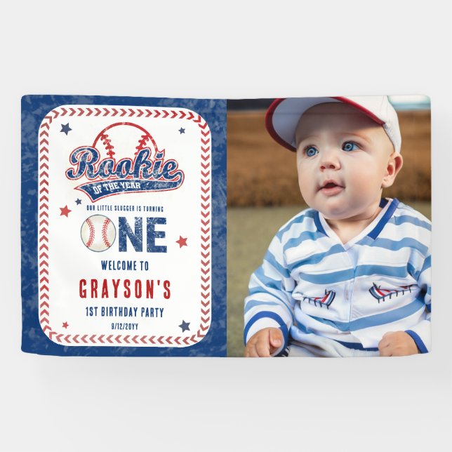 Baseball Rookie of the Year 1st Birthday Party Banner (Horizontal)