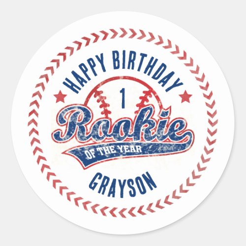 Baseball Rookie of the Year 1st Birthday Party Classic Round Sticker