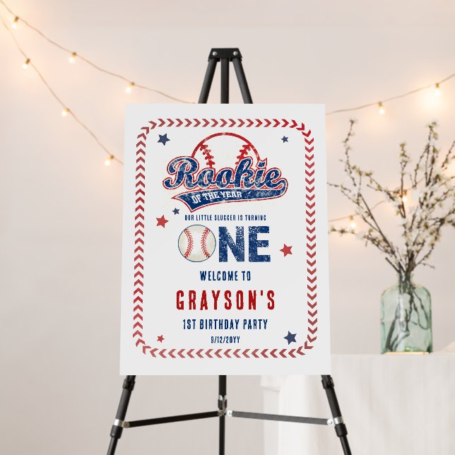 Baseball Rookie of the Year 1st Birthday Party Foam Board (In Situ (Stand))