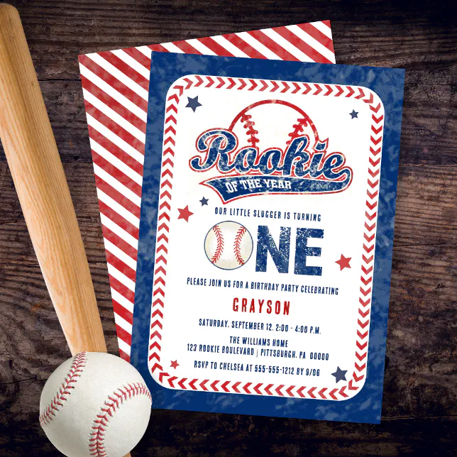 Baseball Rookie of the Year 1st Birthday Party Invitation | Zazzle