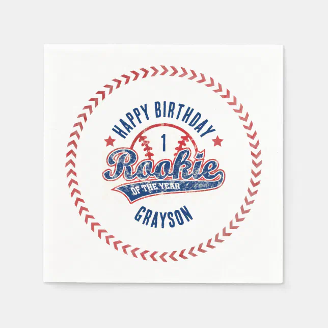 Baseball Rookie of the Year 1st Birthday Party Napkins | Zazzle