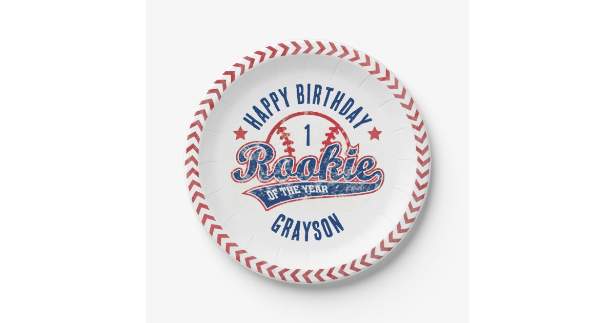 Baseball Rookie of the Year 1st Birthday Party Paper Plates | Zazzle