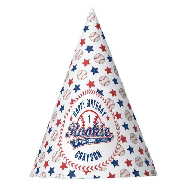 Baseball Rookie of the Year 1st Happy Birthday Party Hat | Zazzle