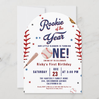 Baseball Rookie of the Year Baseball 1st Birthday  Invitation