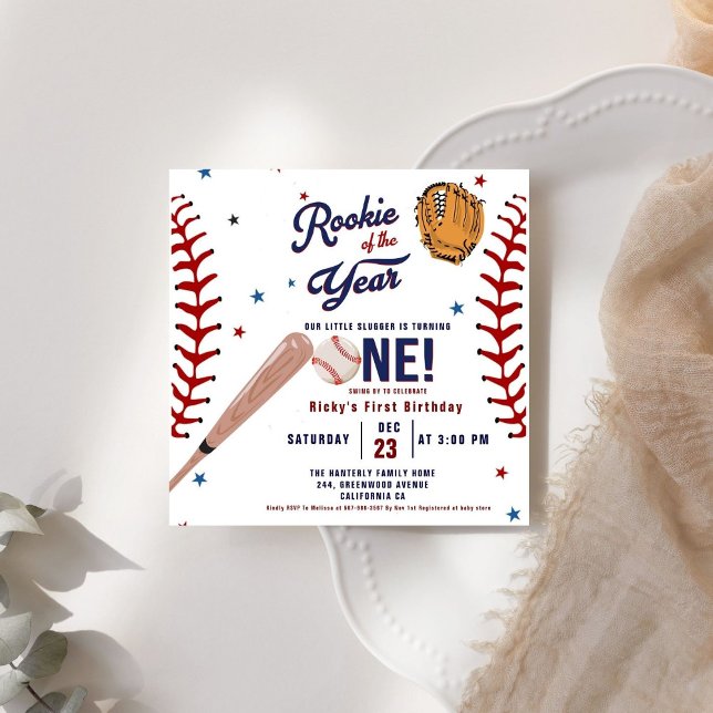 Baseball Rookie of the Year Baseball 1st Birthday  Invitation (Creator Uploaded)