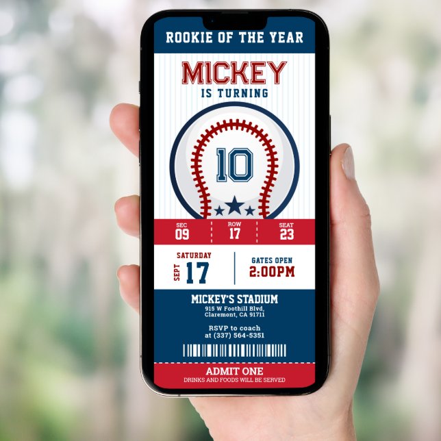 Baseball Rookie Of The Year Birthday Party Ticket Invitation (Front Digital)