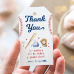 Baseball Rookie of the Year First Birthday Gift Tags<br><div class="desc">This cute design features baseball illustrations and baseball stitching details.</div>