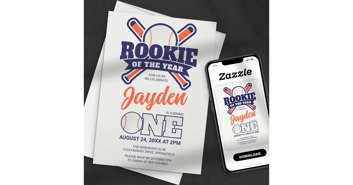 Baseball Rookie of the Year First Birthday Party Invitation | Zazzle