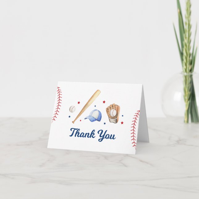 Baseball Rookie of the Year First Birthday Thank You Card (Front)