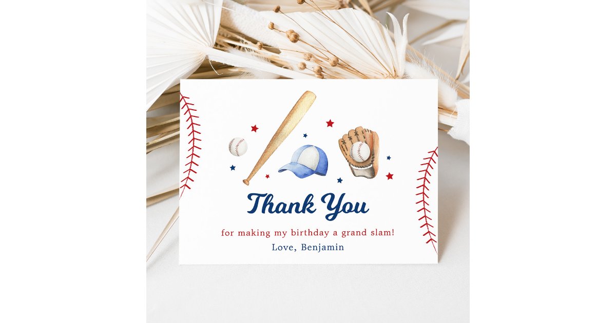 Baseball Rookie of the Year First Birthday Thank You Card | Zazzle
