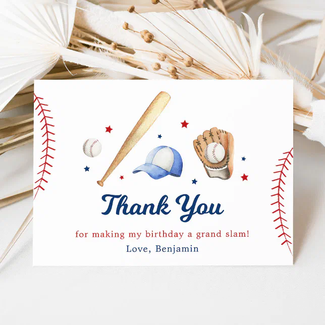 Baseball Rookie of the Year First Birthday Thank You Card | Zazzle