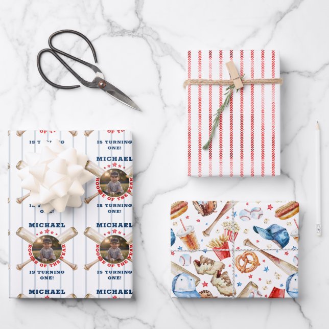 Baseball Rookie of the Year Photo Birthday  Wrapping Paper Sheets (Front)