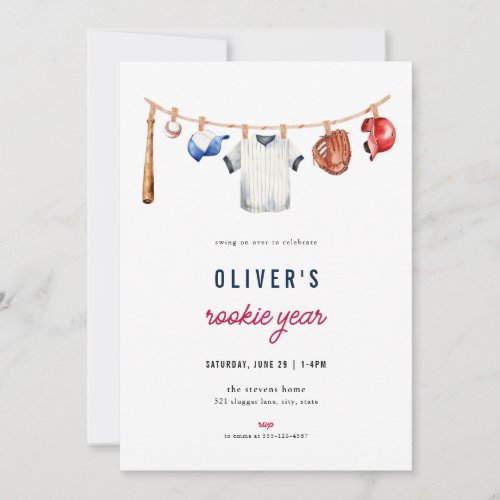 Baseball Rookie Year 1st Birthday Invitation