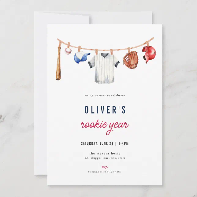 Baseball Rookie Year 1st Birthday Invitation | Zazzle