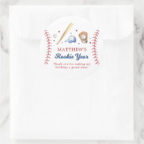 Baseball Rookie Year Birthday Thank You Classic Round Sticker